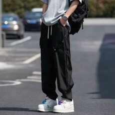裤子男春秋款宽松垂感直筒休闲裤痞帅拼接黑色束脚工装裤kZ05，男装休闲裤，星座1116A-1（原606A）