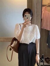 2022节后新款百搭神器新面料显瘦短雪纺小衫，其它，泰靡(1F)