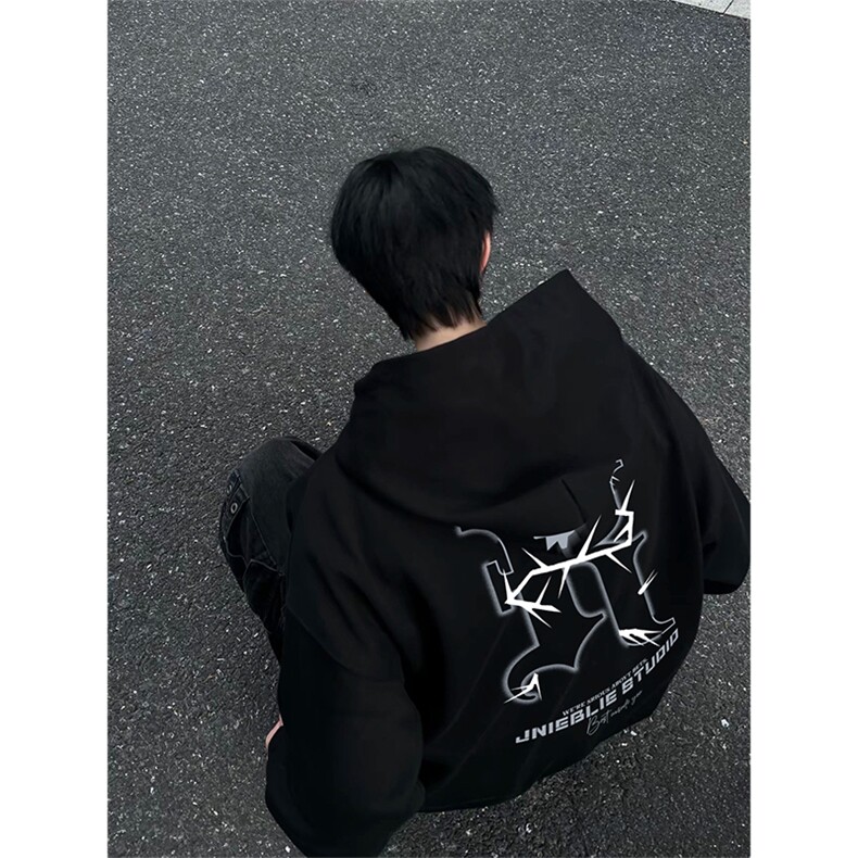 抖音得物品质380克全棉美式宽松两粒扣印花连帽卫衣ACM2201,男装卫衣,电商A443