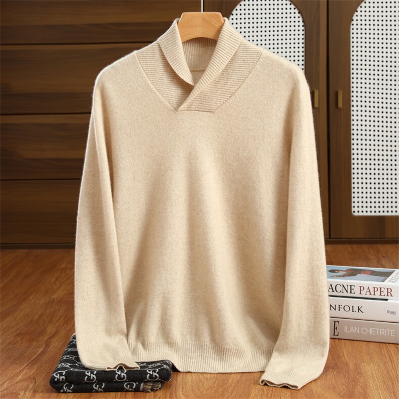 男款青果领衫10%秋冬保暖简约休闲男装，男装羊绒套衫，昭美羊绒