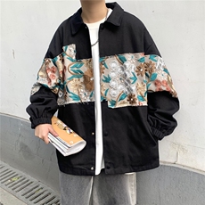 2026春季新款港风休闲宽松外套M-5XL男潮拼接翻领夹克7568P85，男装夹克，星座227-7