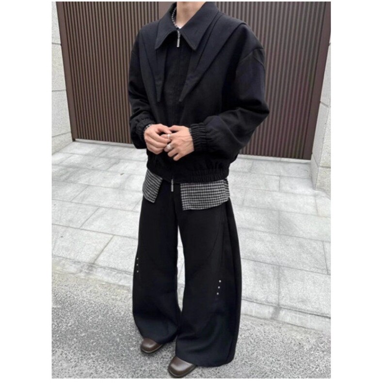 网图-K889-P6825春装重工休闲弯刀裤宽松直筒拖地裤,男装休闲裤,电商B327