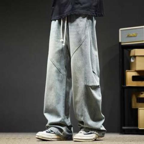1506-1/K10411/P48牛仔裤男复古风水洗阔腿裤子宽松直筒男生,男装牛仔裤,星座1506-1