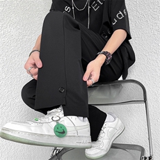 现货高街不规则纽扣裤脚设计感休闲长裤男直筒开叉西裤KK02-P45，男装西裤，星座205