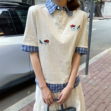 H0712-P43短袖t恤夏2026新款假两件卡通刺绣翻领上衣韩版女装，男装T恤，星座617A-2