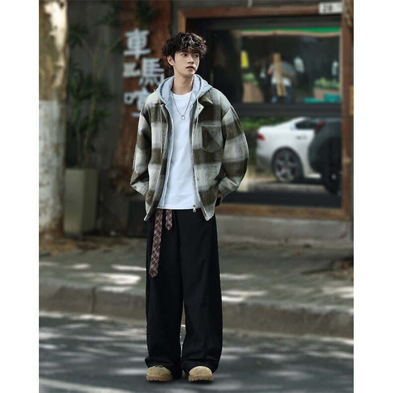 潮宽松连帽格子假两件情侣长袖外套XZ402-2-P78控108-JK2506货足,女装短外套,星座402-2