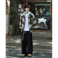 潮宽松连帽格子假两件情侣长袖外套XZ402-2-P78控108-JK2506货足，女装短外套，星座402-2