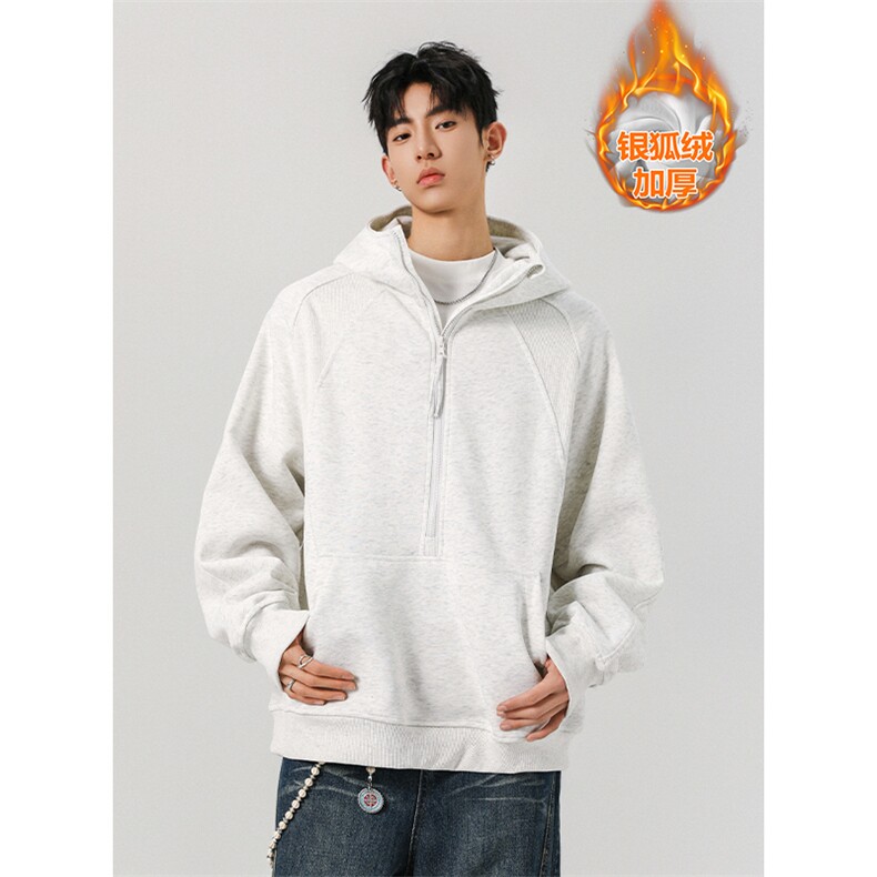 重磅450g华棉大口袋大码加绒银狐绒卫衣男W5083J加绒-特P65控118，男装卫衣，电商A001