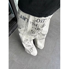 W10294-P50网图现货美式复古涂鸦牛仔裤痞帅炸街直筒休闲长裤，男装牛仔裤，星座1608