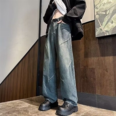 美式复古牛仔裤男宽松直筒阔腿高街痞帅休闲裤2024新款春秋裤子，男装牛仔裤，星座601-2