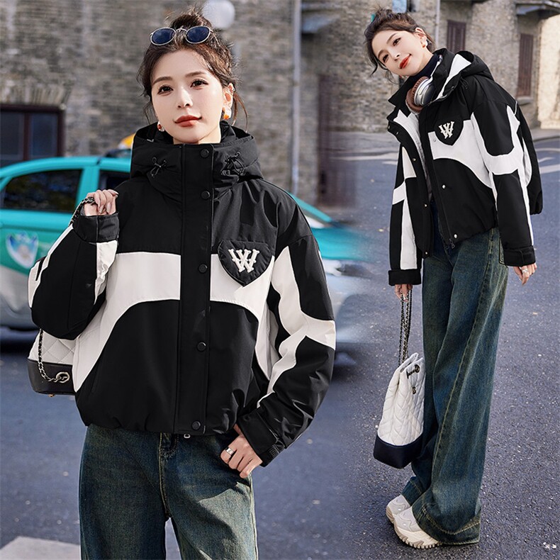 派克服羽绒服女2024冬季新款小个子短款欧货休闲拼接加厚工装外套图片