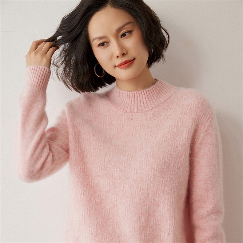 时尚百搭半高领羊绒衫简约优雅显瘦毛衣,女装羊绒衫,米琪莲羊绒