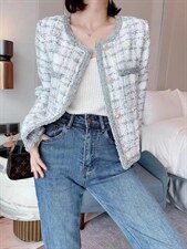 小香风粗花呢编织外套，其它，朗色千秋