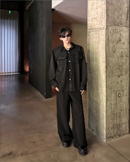 现货25秋冬男士小香风拼接珍珠扣流苏翻领衬衫CS200-P88，男装衬衫，电商B288