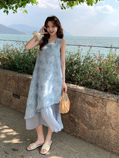 夏日绝美海边度假连衣裙女2025新款独特漂亮超好看提花无袖背心裙，女装连衣裙，浙宝276（原081）