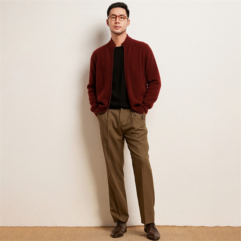 男士羊绒开衫拉链简约秋冬保暖羊绒男装,男装羊绒套衫,绒歆坊