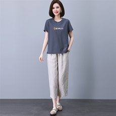2023夏季新款简约时尚气质宽松休闲舒适刺绣两件套，女装套装/套裙，独衣靓