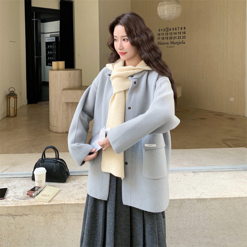 韩系灰色毛呢外套女秋冬新款气质高级感宽松加厚保暖呢子大衣时尚,女装毛呢外套,浙宝290（原306）
