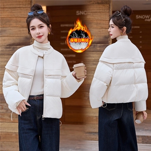 设计感气质毛呢拼接羽绒服女2025冬季新款短款外套减龄图片