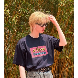 抖音得物供货210克宽松纯棉美式潮牌印花宽松落肩袖纯棉T恤AT2152图片