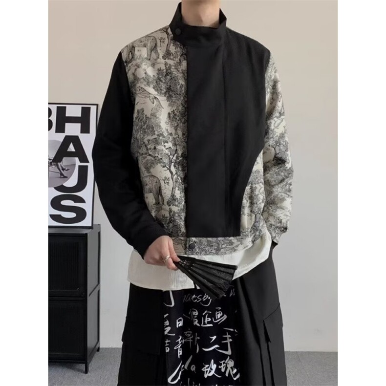 假两件连帽皮衣外套男潮高级感底特律夹克痞帅短款棒球服,男装皮衣,星座506A