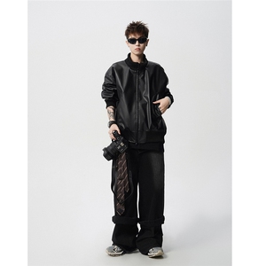 XZ518-1-MG388 特P80 美式短宽皮夹克男款cleanfit廓形立领外套男图片