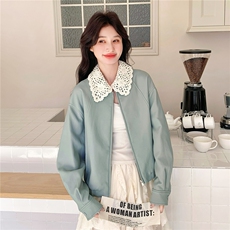 【新品】2026春季雾霾蓝蕾丝皮衣C5803P165K268，女装皮衣，2D113