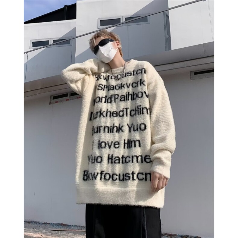 新款美式潮牌复古字母毛衣秋冬款慵懒风青少年百搭圆领针织衫,男装针织衫/毛衣,星座410-7