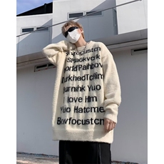 新款美式潮牌复古字母毛衣秋冬款慵懒风青少年百搭圆领针织衫，男装针织衫/毛衣，星座410-7