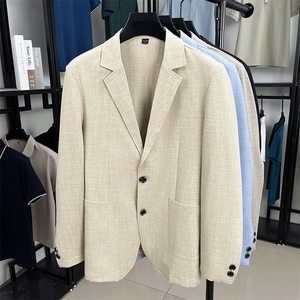 LIUYI3373男式秋季新款长袖简约亚麻西服休闲商务便服西装单西图片