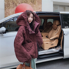 酒红色菱格连帽轻薄羽绒棉服女秋冬2025新款棉衣时髦洋气棉袄流行，女装棉衣/棉服，2C293