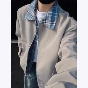 老钱风假两件翻领夹克外套男春秋拼接撞色美式CLeanfit飞行服 P80图片