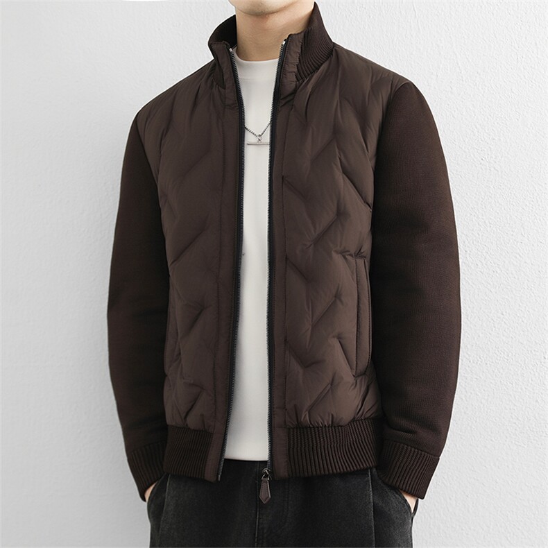高端轻奢针织袖羽绒服男2025冬季新款潮流90鸭绒立领拼接外套图片