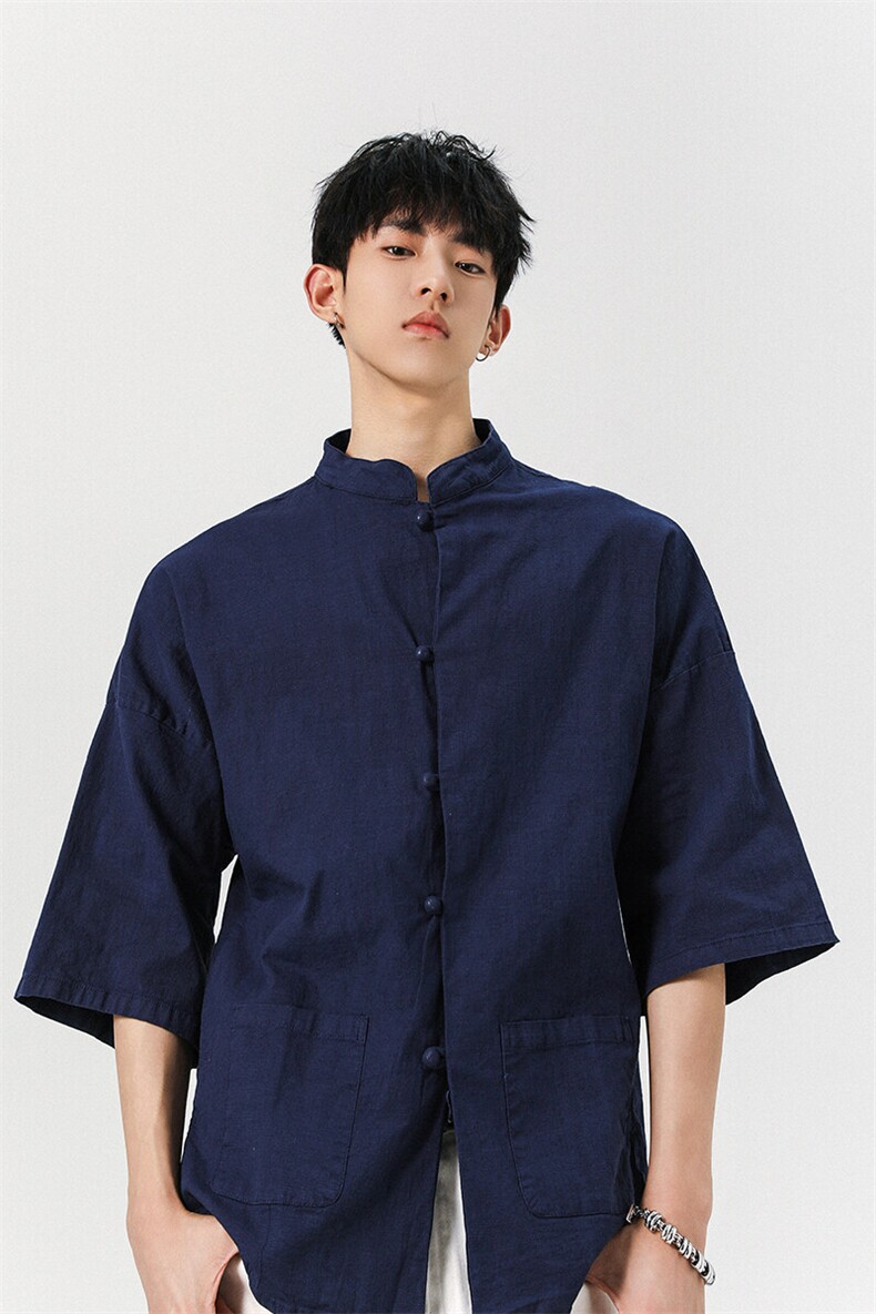 8XL-M风大码夏短袖衬衫男外套棉麻七分袖上衣CS505P60控78,男装衬衫,电商D206-1