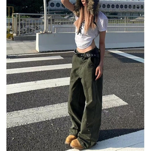 美式复古秋冬季泼墨水洗做旧直筒工装裤女宽松休闲裤子 NE07图片
