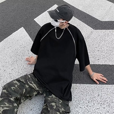 圆领T恤新款时尚都市潮夏季ins男纯色潮流时尚潮牌五分袖慵懒，男装T恤，星座716-4