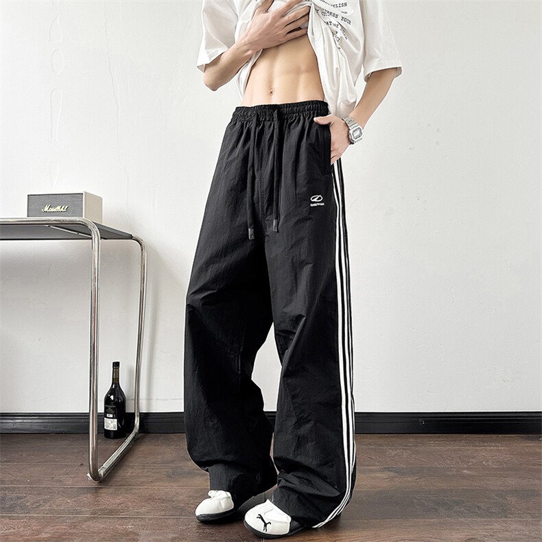 美式复古休闲裤男女三条杠宽松直筒阔腿裤子百搭运动裤K2688-P40，女装休闲裤，星座308B-1