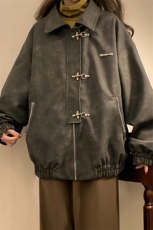 中性风黄底夹克女大码M-5XL夹克男水洗雪花皮衣女JK8741P130控168，男装夹克，星座227-7