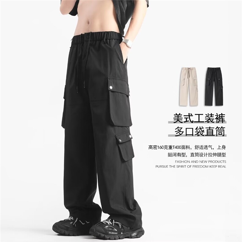 秋新工装多口袋休闲裤加肥加大宽松紧腰男长裤K10052-310B-1-P40,男装工装外套,星座310B-1