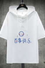 LD54183-P45连帽短袖t恤男大码胖子带帽五分袖中袖展架，男装T恤，电商A040A