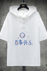 LD54183-P45 连帽短袖t恤男大码胖子带帽五分袖中袖 展架图片