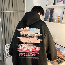 美式秋季新款麂皮绒彩色印花宽松休闲连帽卫衣JK23345特批43控69，男装卫衣，星座605(原A050)