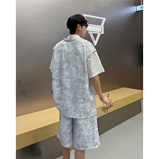 扎染套装西装领休闲春夏套装短袖短裤潮流休闲套装扎染面料特P65，男装牛仔裤，电商B319