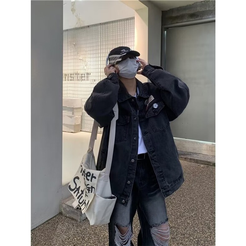 美式复古水洗做旧徽章牛仔外套宽松男春秋高街设计感百搭潮牌,男装夹克,星座716-2
