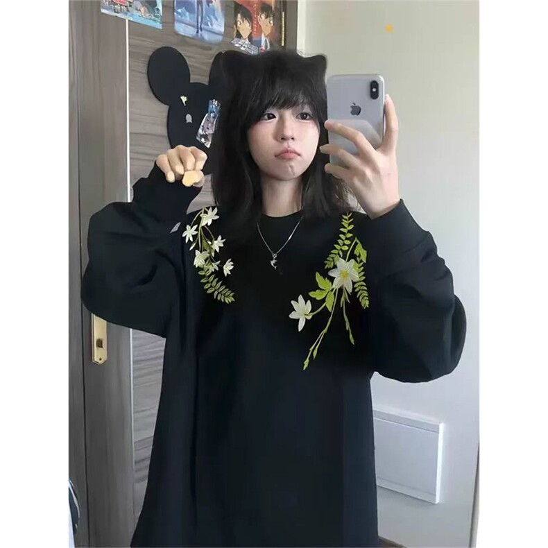 网图有货春季刺绣花卉圆领卫衣男女宽松情侣长袖上衣A1335-P30,男装卫衣,星座1505