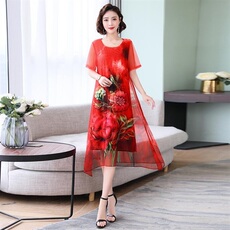 2022年夏时尚大码女装潮流舒适3D效果数码印花定位花连衣裙，女装连衣裙，缘衣格