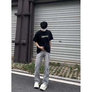 cleanfit夏季弹力牛仔裤男美式高街vibe裤灰色水洗做旧牛仔裤图片