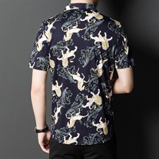 印花丝光棉短袖衬衫男薄款宽松免烫上衣夏季中年男士时尚潮流衬衣，男装衬衫，电商B212（原钱塘6029）