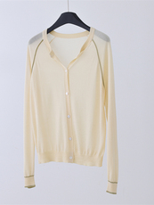 剪刀领拼色开衫，女装针织衫/毛衣，优麦羊绒（原洪叶羊绒）