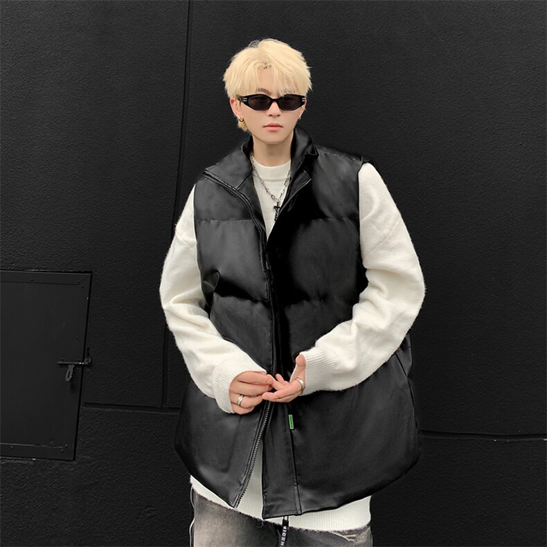 皮马甲棉衣冬季加厚潮流立领美式无袖坎肩马夹外套HY22P85,男装棉衣,电商A102B